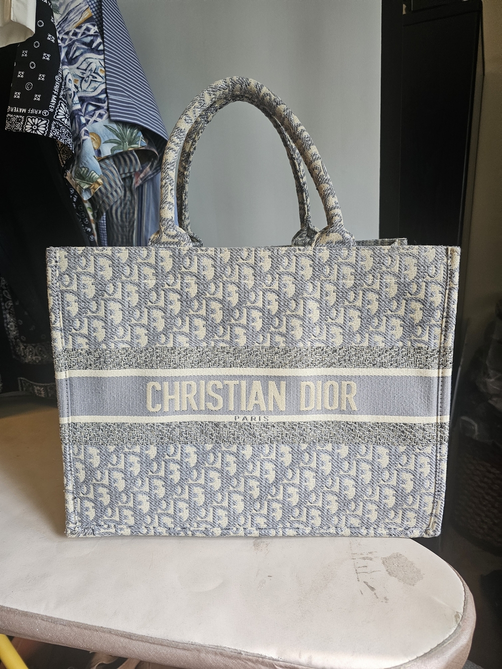 Dior Beige and Blue Oblique Canvas Tote